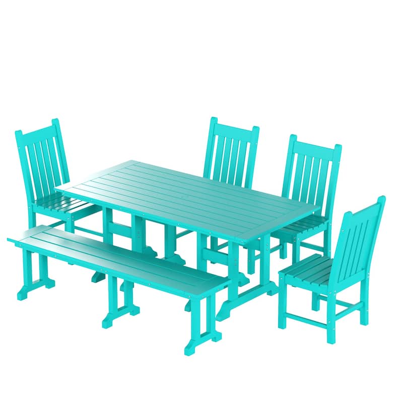 Laguna Hdpe All Weather Outdoor Patio Dining Set with Rectangle Table, Side Chairs, and Bench (6-Piece Set)