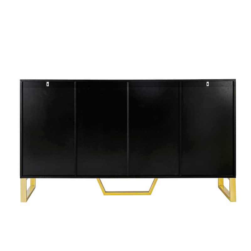 Kitchen Sideboard Cabinet with 4 Doors, Meta handles, Legs and Adjustable Shelves - 60"L x 15.7"W x 34"H