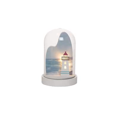 Lighthouse Scene Light-Up LED Globe Night Light Glass Wood Sunset Coastal Nautical Beach Ocean 3.94 x 3.94 x 6.3 - Blue