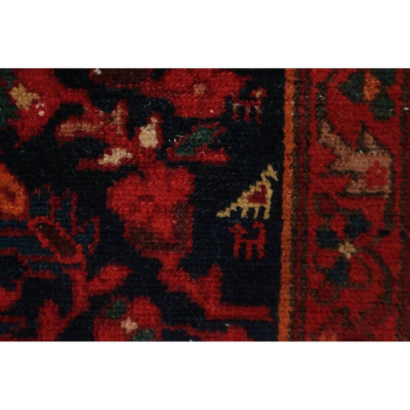 Hand Knotted Oriental 100% Wool Carpet Traditional Floral Navy Blue & Blues Malayer Area Rug - 11' 3'' X 5' 0''