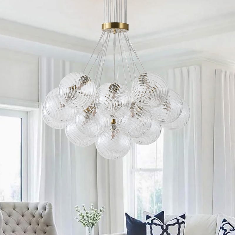 Modern 19‑Light Textured Glass Globe Chandelier - N/A
