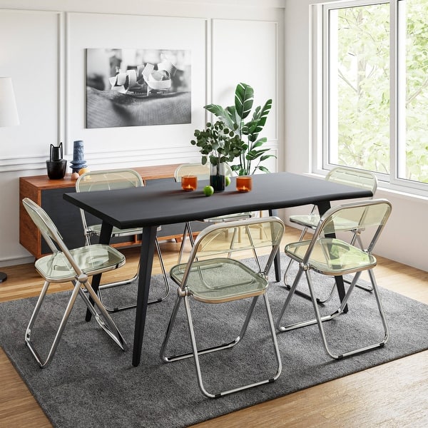 slide 2 of 83, Lawrence Modern 7-Piece Dining Set of 6 Acrylic Folding Dining Chairs and Solid Wood Top with Black Metal Legs