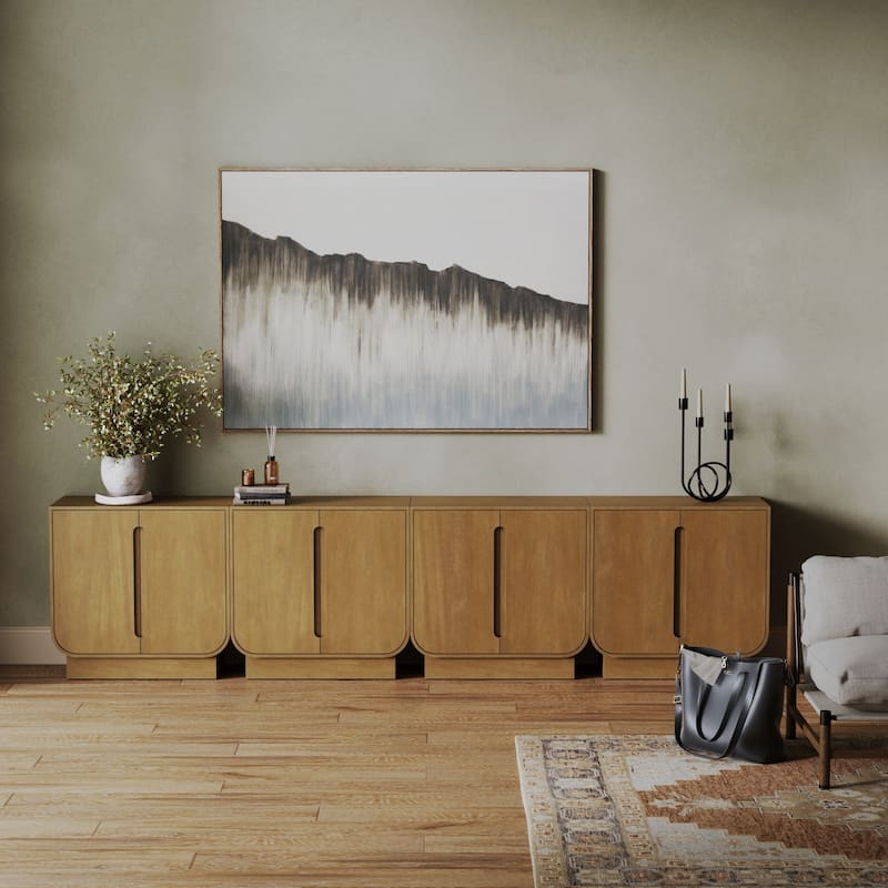 Joey Mid Century Modern Storage Cabinet, Arched Accent Cabinet with Rounded Bottom Edges and Integrated Door Pull Cutouts