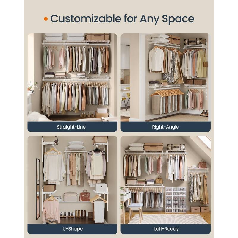 Closet System, 2-4 ft, with 2 Hanging Rods, 2 Shelves, Cloud White - Multi