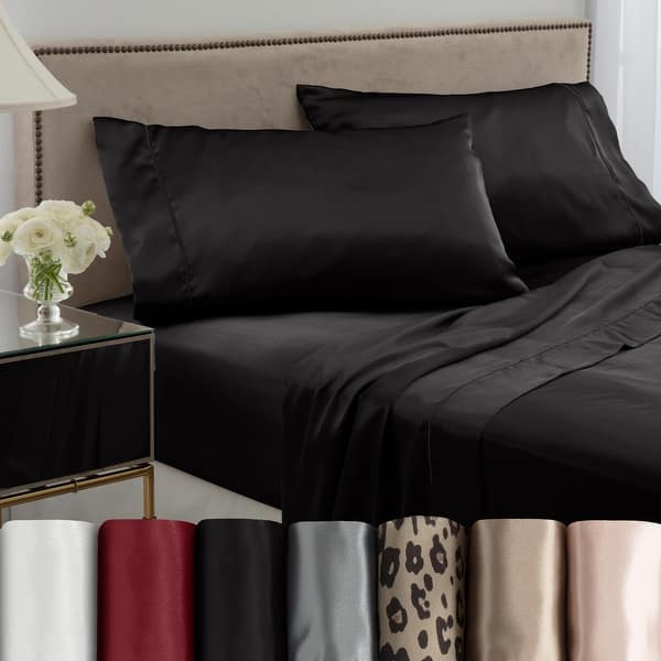 slide 2 of 9, Martex Elegance Satin Sheet Set Silky Soft Smooth Luxury Bed Sheets Full - Black