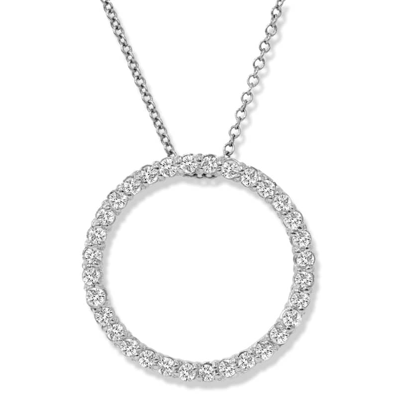 Bliss Diamond 1/2 Ct Circle Lab Grown Diamond Pendant White Gold 18" Necklace - White - 18 Inch