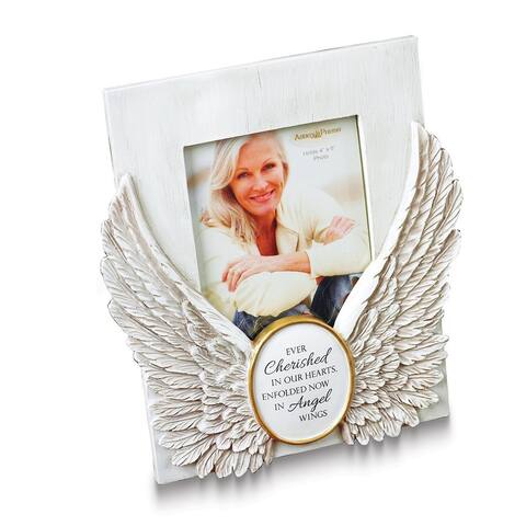 Curata Antiqued White Resin and Wooden Ever Cherished...Angel Wings Poem 4x6 Photo Frame
