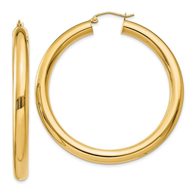 Curata 14k Yellow Gold Polished 5mm Solid Classic Tube Hoop Earrings - 30mm - 50mm
