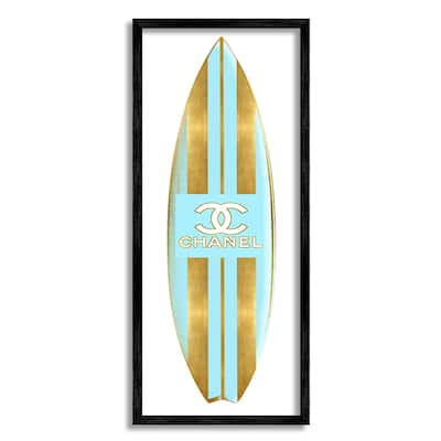 Stupell Striped Turquoise Surfboard Glam Designer Fashion Motif Framed Wall Art - Blue
