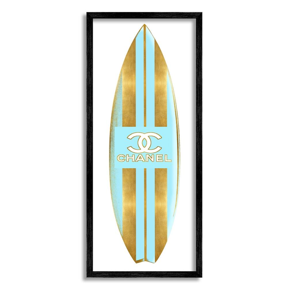 Stupell Striped Turquoise Surfboard Glam Designer Fashion Motif Framed Wall Art - Blue