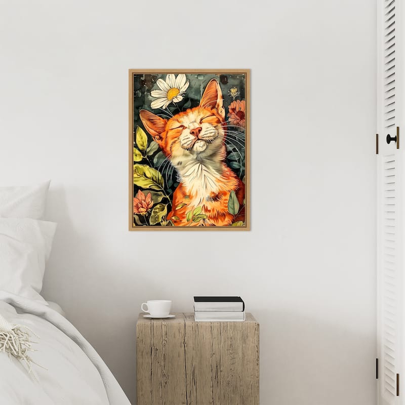 Kitty Daisy by Justyna Jaszke Framed Canvas Wall Art