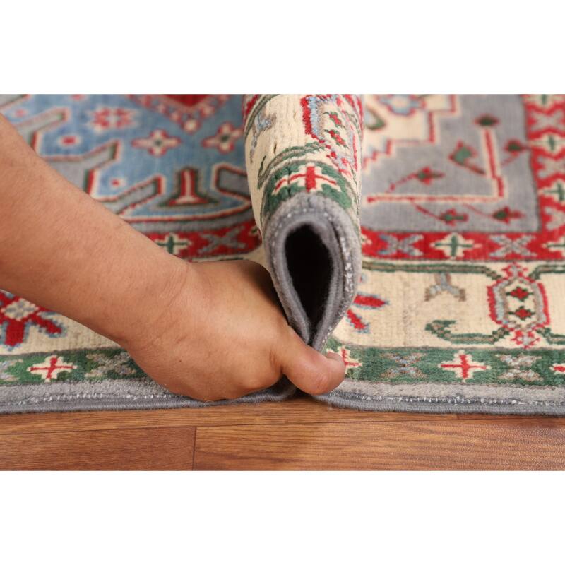 Gray Geometric Kazak Oriental Accent Rug Handmade Bedroom Wool Carpet - 2'9" x 4'0"