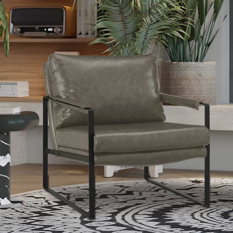 Art Leon Modern PU Leather Upholstered Arm Chair with Steel Frame - GREY