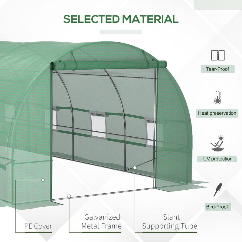 Outsunny 19' x 10' x 7' Walk-In Tunnel Greenhouse Garden Warm House Large Hot House Kit with 8 Roll-up Windows & Roll Up Door
