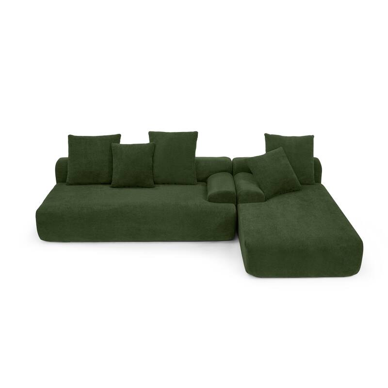 Modular L-Shaped Sectional Sofa with Chaise Lounge, Velvet Cloud Upholstered Floor Sofa, Compressed Sofa with Pillows聽