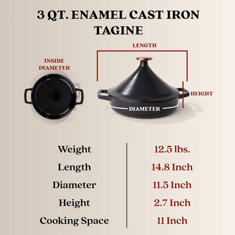 Alva Nori 3 Qt. Enameled Cast Iron Tagine Pot - 11" Black