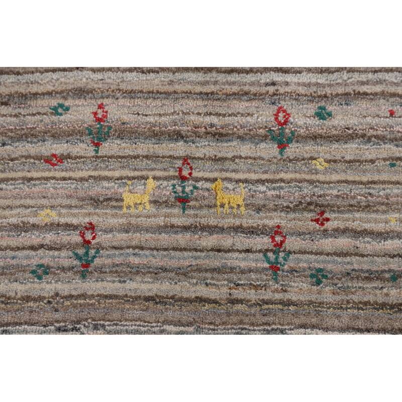Earth Tone Gabbeh Indian Area Rug Handmade Tribal Wool Carpet - 5'0" X 7'10"