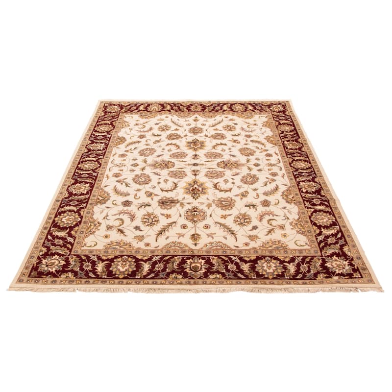 ECARPETGALLERY Hand-knotted Finest Agra Jaipur Ivory Viscose, Wool Rug - 7'7 x 9'11