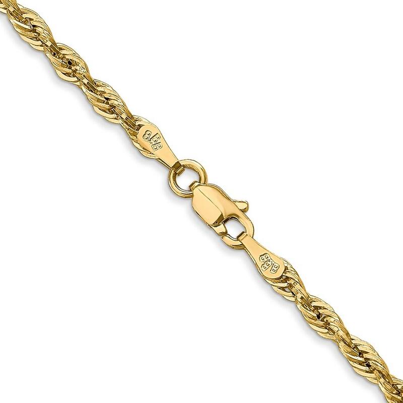 Curata 10k Yellow Gold 2.8mm Semi-solid Rope Chain Necklace (Lobster) Options: 16 18 20 22 24 26 28