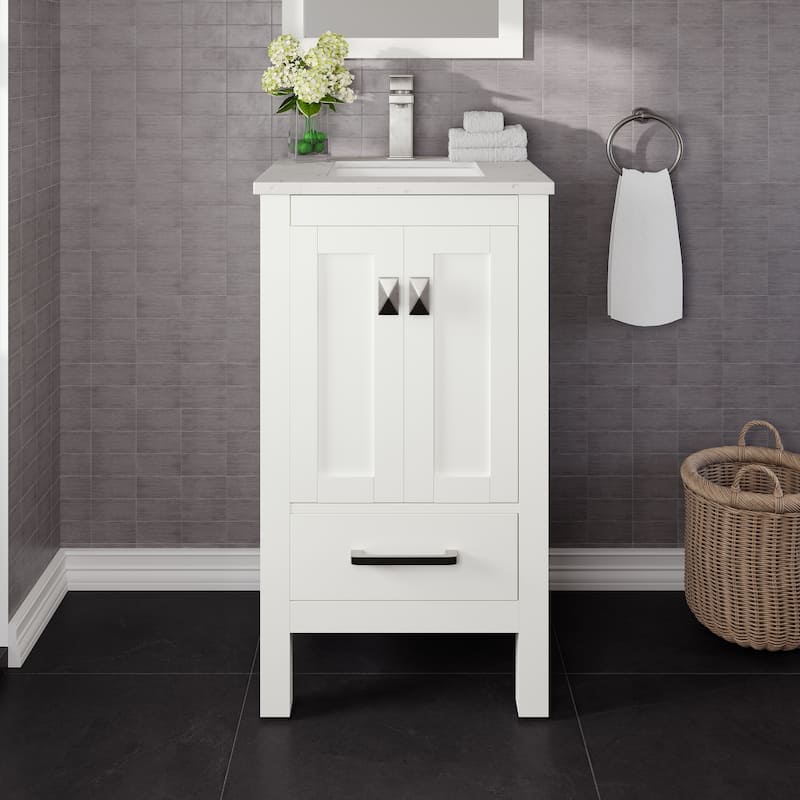 Eviva London 20" x 18" White Transitional Bathroom Vanity w/ White Carrara Quartz Top