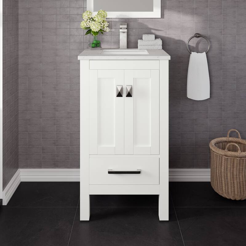 Eviva London 20"W Bath Vanity with Carrara Quartz Top - White