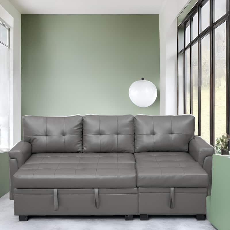 Modern Reversible Convertible Sleeper Sectional Sofa Bed - L-Shape with Storage Chaise, Wide Armrest and Durable Legs