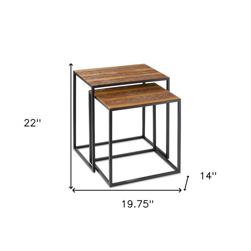 HomeRoots Set of Two Brown and Black Metal And Faux Snake Leather Nesting End Tables - 19.75' X '22' X '14