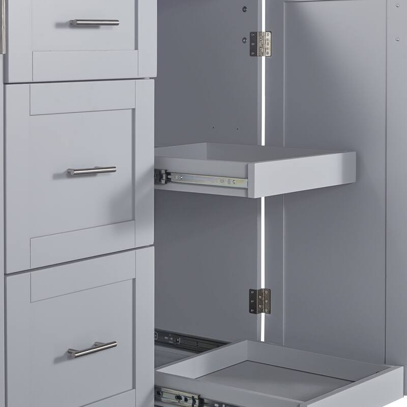 50'' Rubber Wood Kitchen Island with 3 Drawer, Rolling Wheels, 2 Slide-Out Shelf and Internal Storage Rack