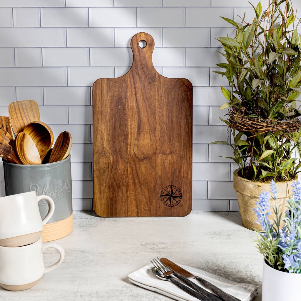 Teak Large Charcuterie Board - Compass - 10" W x 18" L x 1/2" Thick