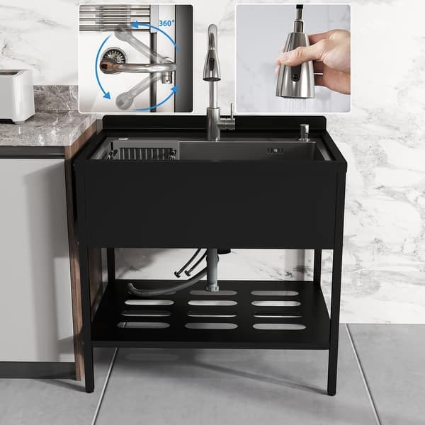 Freestanding Laundry Stainless Steel Large Utility Sink Single Bowl - 32*22*40