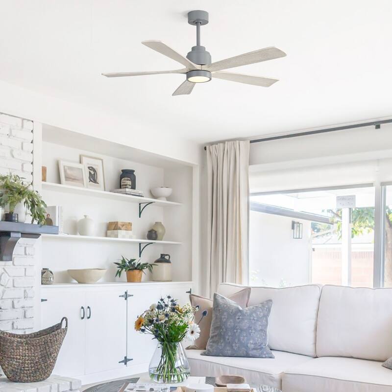 52" Solid Wood Noiseless Ceiling Fans with Dimmable LED Light Optional and Remote, 6-Speed Reversible DC Motor,Smart Optional