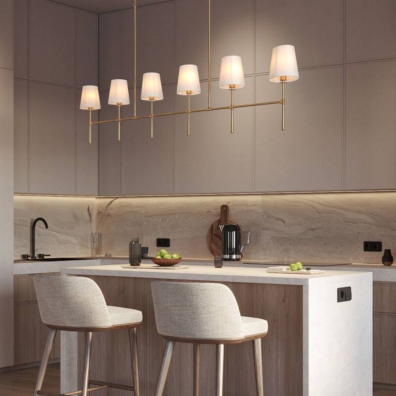 KAYLA 6-Light Chandelier, 42" Wide Modern Dining Room Light Fixture - Gold