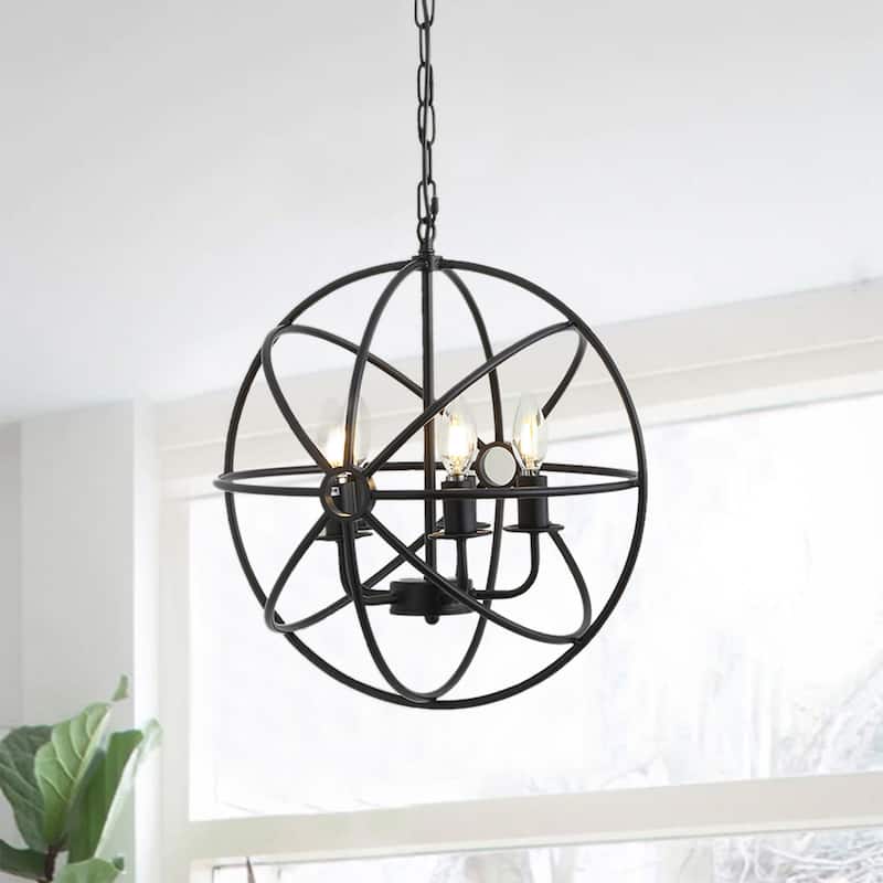 4-Lights Geometric Round Shade Pendant Lighting - 16.5"D×4.7"W×63.8"H(Adjustable) - Black - 16.5"D×4.7"W×63.8"H(Adjustable)