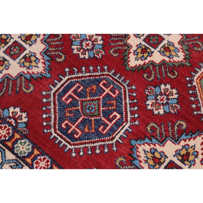 Southwestern Kazak Josh Red/Beige Wool Rug - 4'1'' x 6'0''