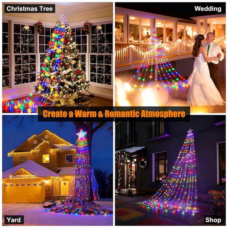1 PCS 11.48FT 350LED Waterproof String Lights with Star Topper 8 Light Modes Memory Function