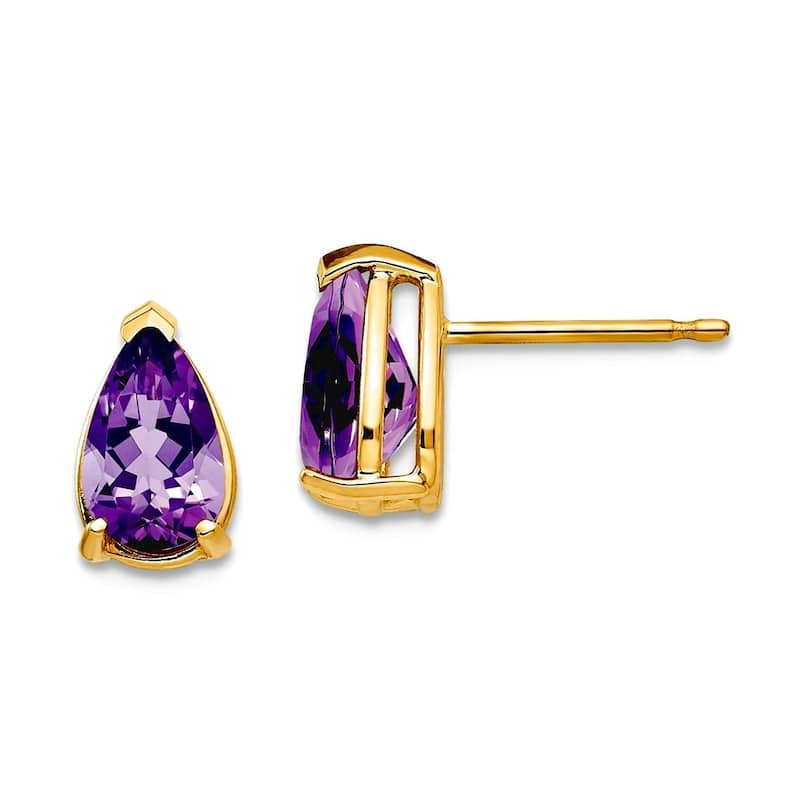 Curata 14k Yellow or White Gold 8x5mm Pear Gemstone Stud Earrings - Yellow - Amethyst