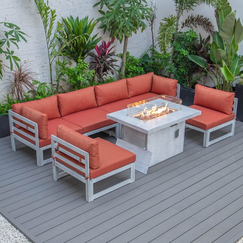Chelsea Modern 7-Piece Aluminum Patio Conversation Set - Rust-Resistant, UV-Protected Cushions & Convertible Table Lid