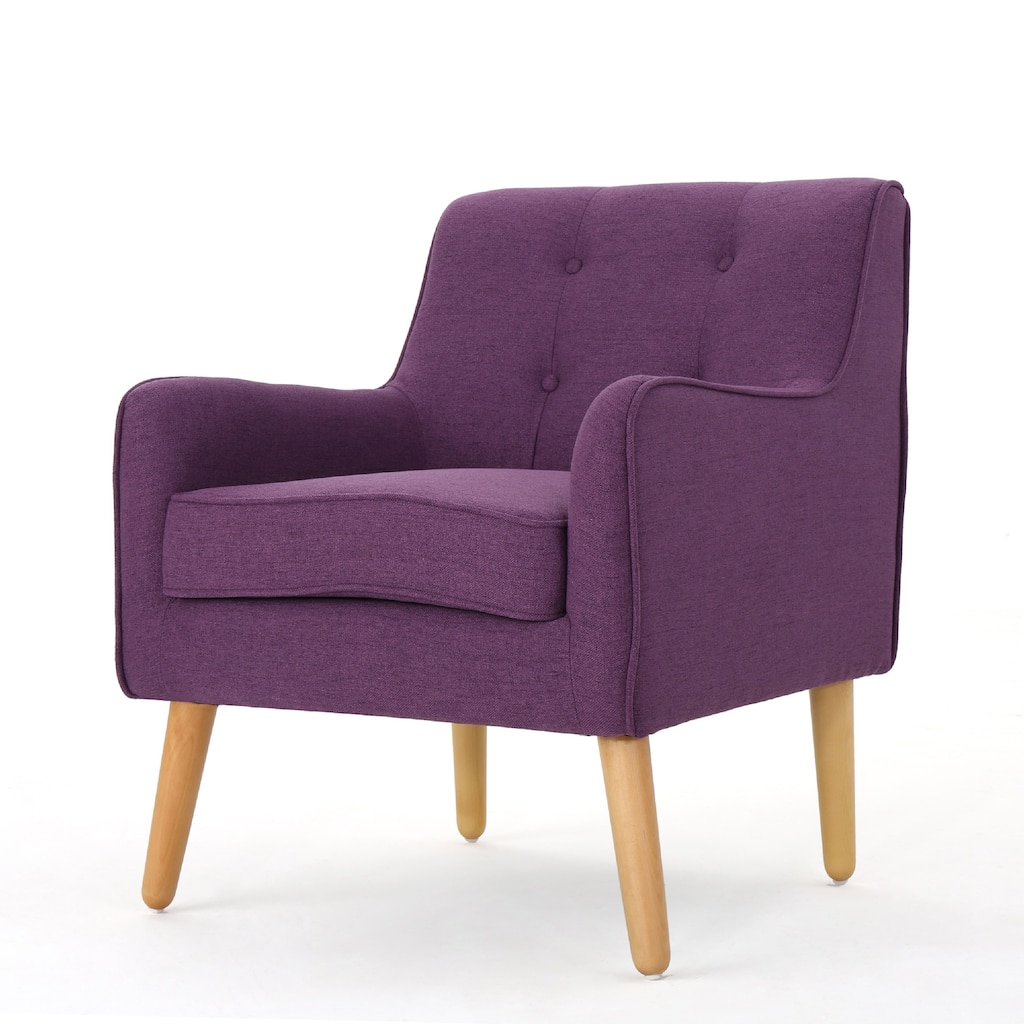 Felix Accent Armchair, Splayed Birch Wood Legs, Button Tufted Purple