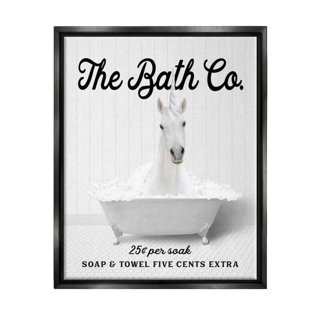 Stupell Bubble Bathtub Unicorn Framed Floater Canvas Wall Art Design by Lettered and Lined