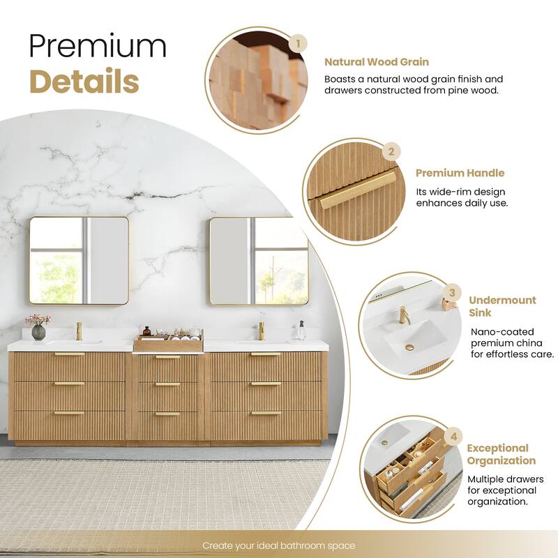 Santarem Double Vanity with Pure White Quartz Stone Top without Mirror