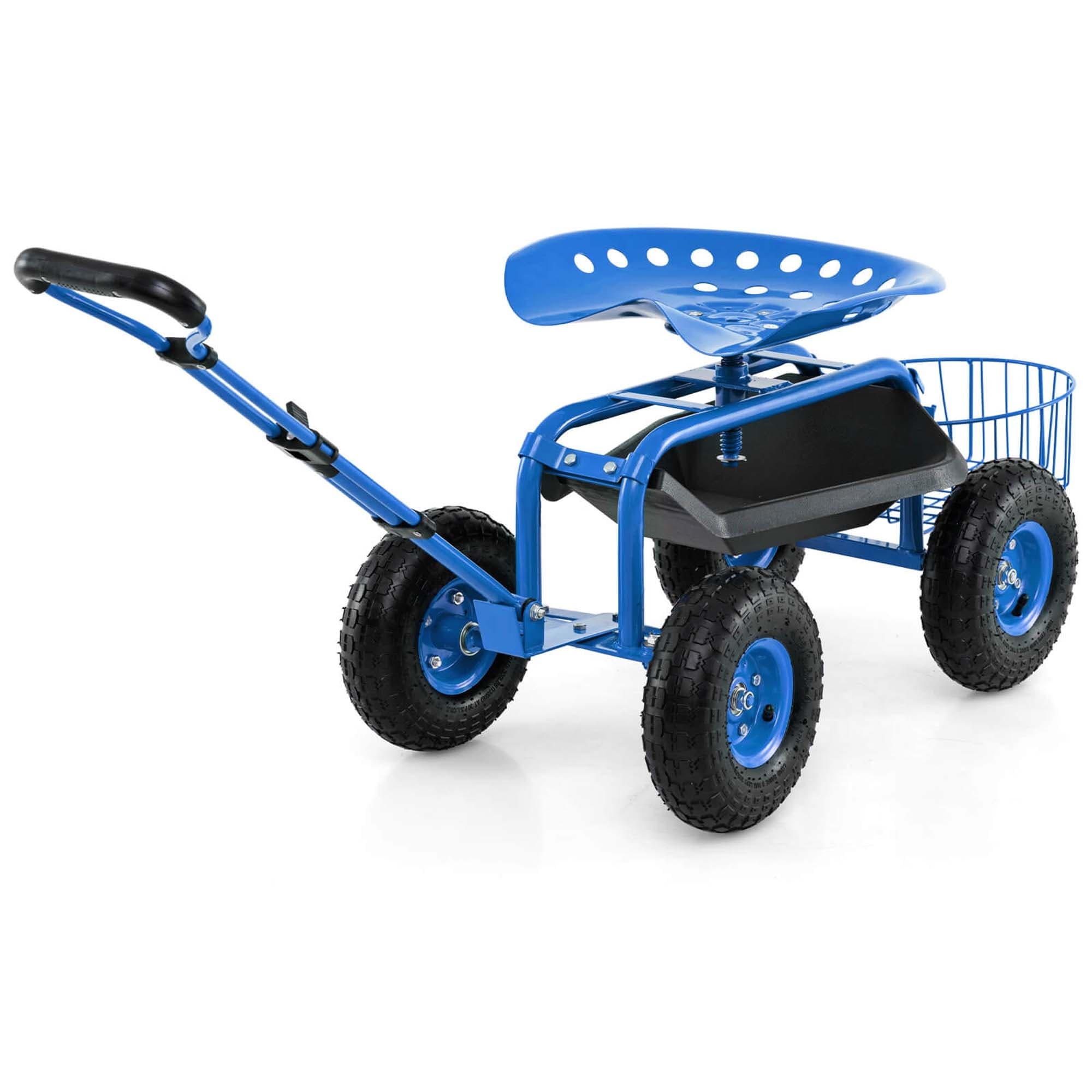 Costway Garden Cart Patio Wagon Roll Work Seat with Tray Basket - See Details