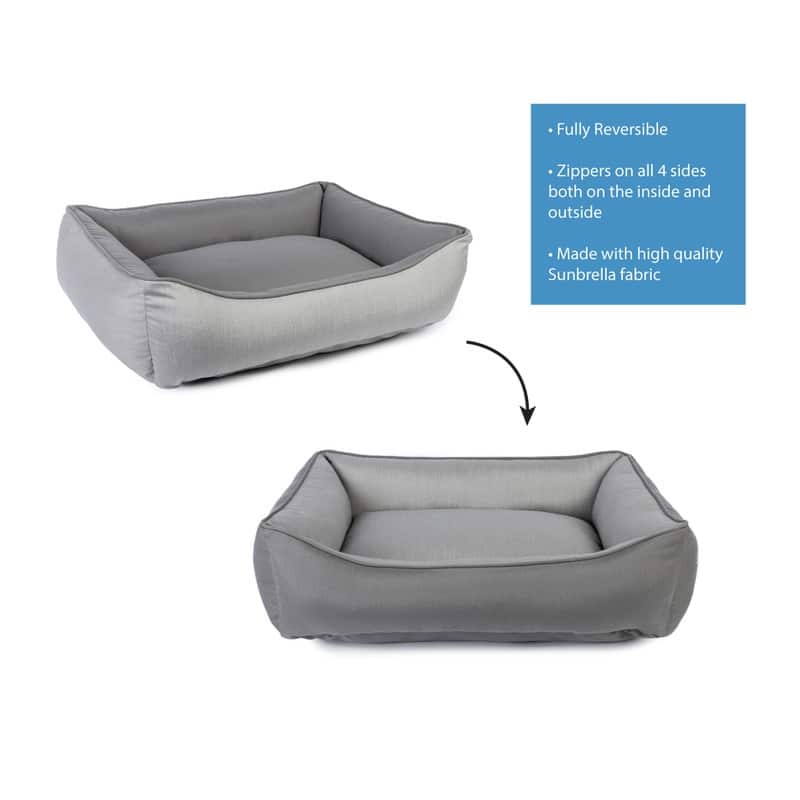 Sunbrella Indoor/Outdoor Reversible Double Sided, Cuddler Dog Bed with Bumper