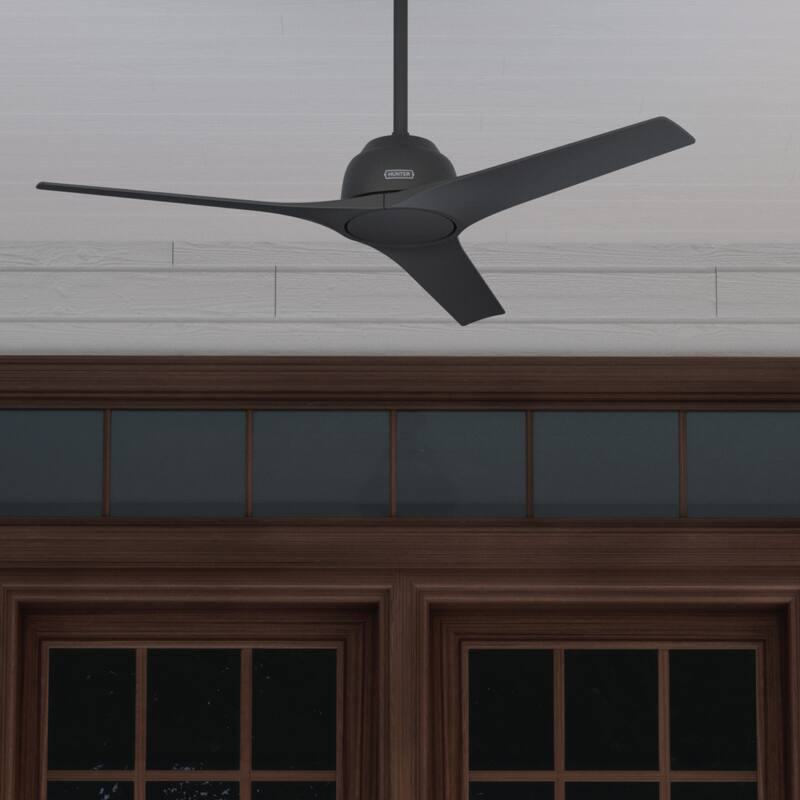 Hunter 52" Gallegos Outdoor Ceiling Fan and Wall Control, Damp-Rated - Matte Black