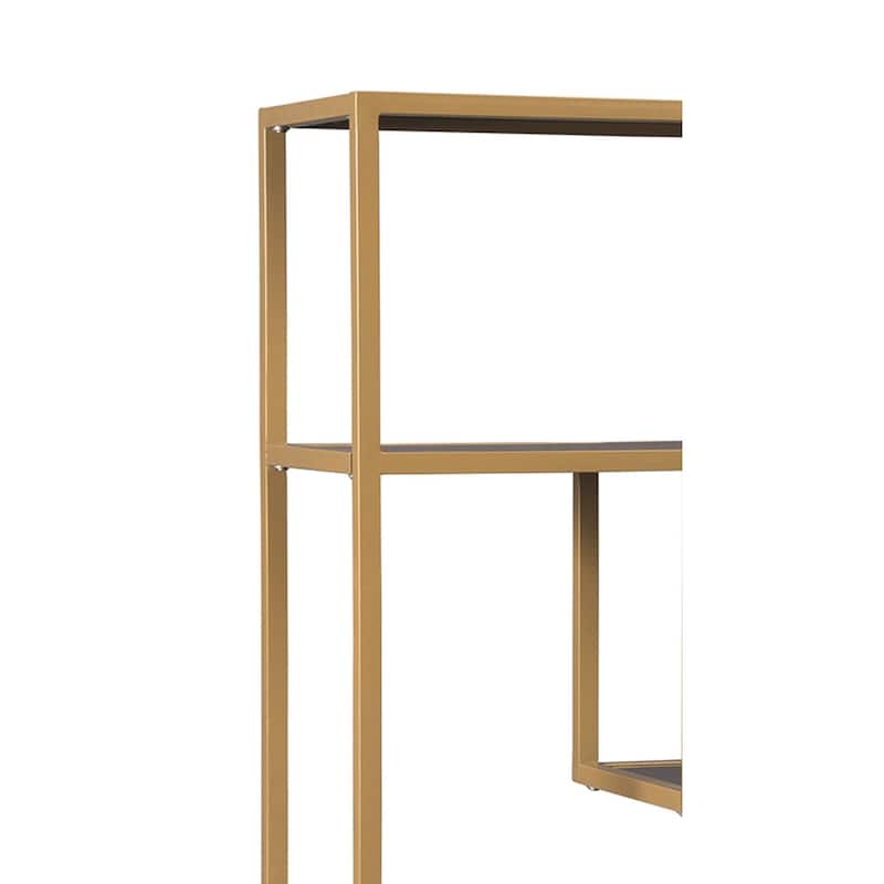 Metal Frame Bookcase with 5 Tiered Display Glass Shelves, Gold and Black - 70 H x 12 W x 36 L