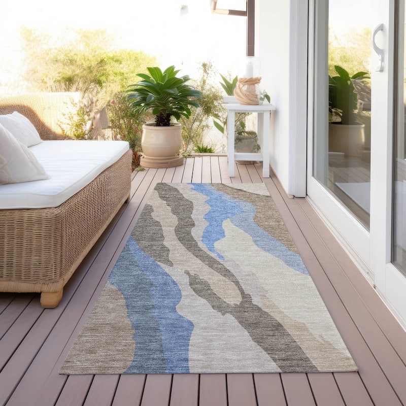 Machine Washable Indoor/ Outdoor Abstract Contemporary Chantille Rug
