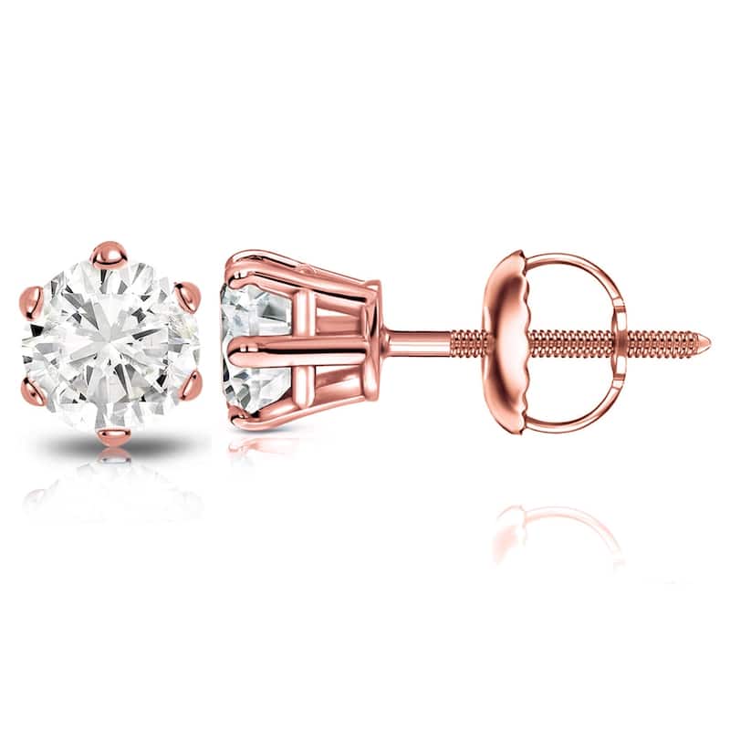 Auriya 2ctw Round Diamond Stud Earrings 14k Gold 6-Prong (J-K, I2-I3) - Rose