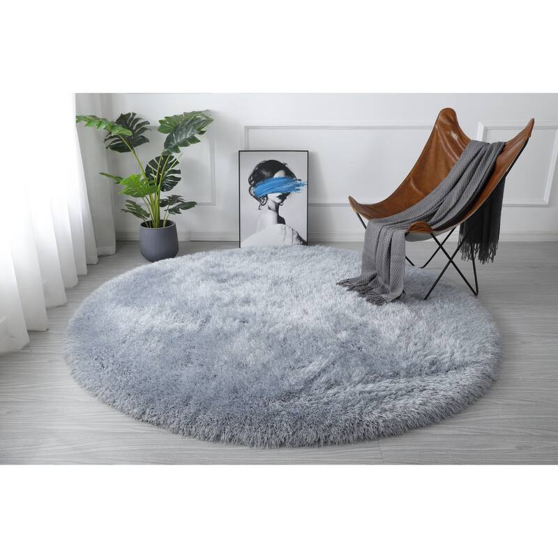 Manhattan Polyester Shag Area Rug - 7' Round - Grey