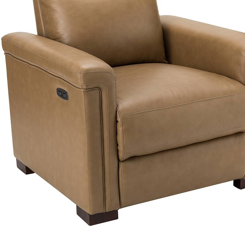 Alicia 34.65" Wide Contemporary Classic Genuine Leather Power Recliner With USB Port