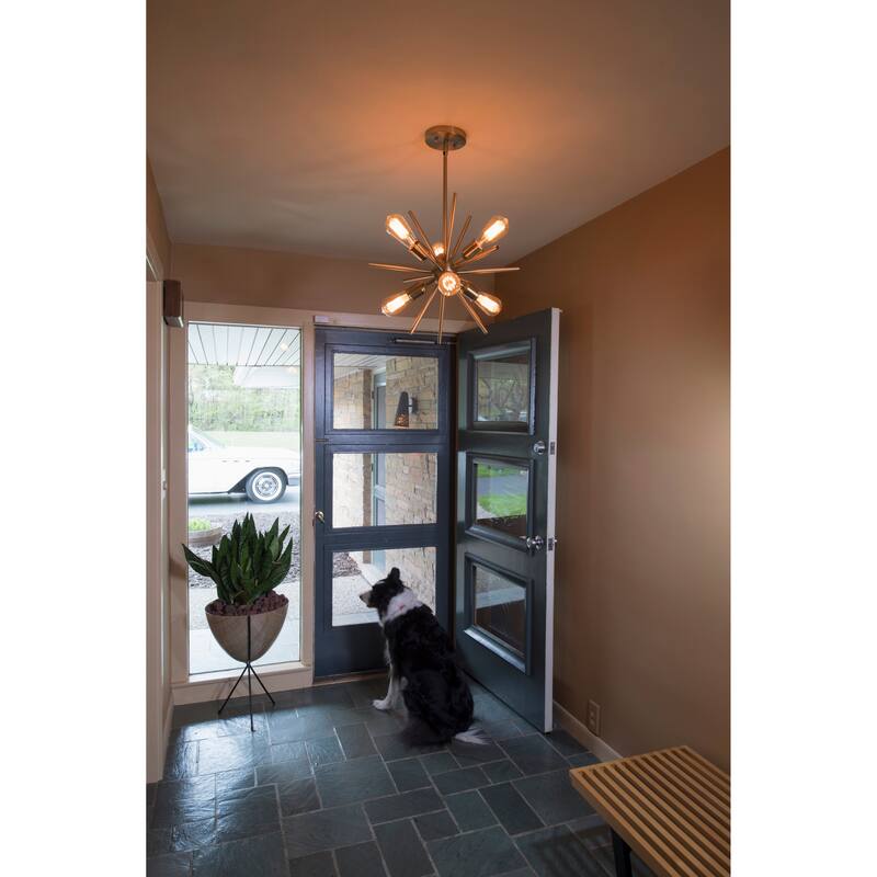 Estelle 6 Light Brass Mid-Century Modern Sputnik Pendant - 19-in W x 19.5-in H x 19-in D