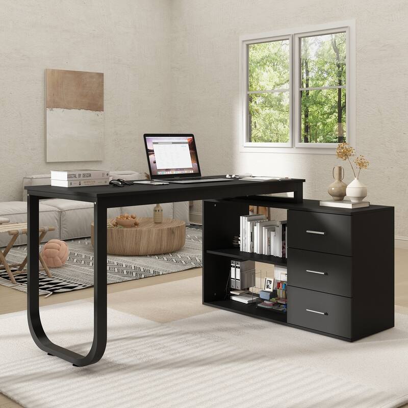 55-inch Timechee L-shaped Storage Computer Desk